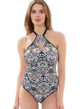 Freya Swimwear Zodiac 3923 Underwired High Neck Swimsuit - Black Multi Print