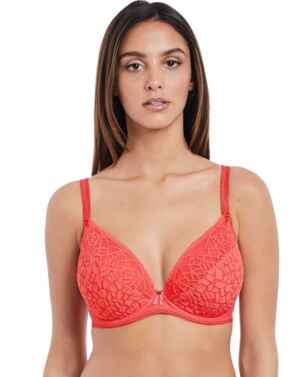 Freya Lingerie Soiree Lace 5013 Underwired Padded Plunge Bra - Coral