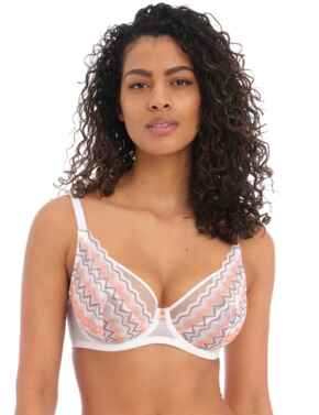 Womens Underwear Plus Size Lingerie Festival Vibe Underwired Non Padded Plunge Bra 5621 White Coral - White Coral