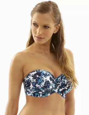 Panache Swimwear SW1053 Florentine Bandeau Strapless Bikini Top Blue Floral - Blue Floral