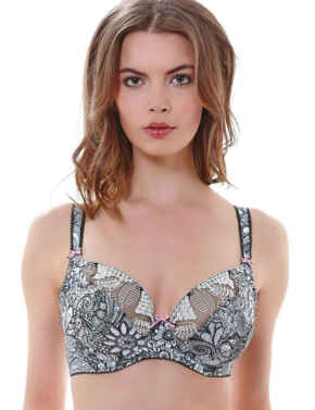 Freya Lingerie Zentangle 1951 Underwired Plunge Balcony Bra - Monochrome Black