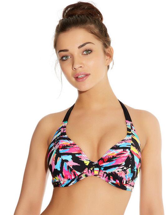 Freya Swimwear Venice Beach 3765 Underwired Padded Halterneck Bikini Top - Black Graffiti Print