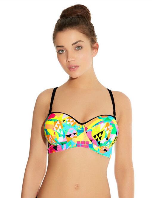 Freya Swimwear Tribal Trax 3790 Underwired Padded Mid Line Multiway Bandeau Bikini Top  - Neon Yellow